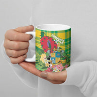 Personalized Dominica Independence Day Ceramic Mug Map With Coat Of Arms Madras Pattern - Wonder Print Shop