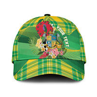 Personalized Dominica Independence Day Classic Cap Map With Coat Of Arms Madras Pattern - Wonder Print Shop