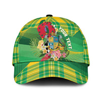 Personalized Dominica Independence Day Classic Cap Map With Coat Of Arms Madras Pattern - Wonder Print Shop