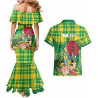 Personalized Dominica Independence Day Couples Matching Mermaid Dress and Hawaiian Shirt Map With Coat Of Arms Madras Pattern - Wonder Print Shop