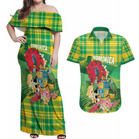 Personalized Dominica Independence Day Couples Matching Off Shoulder Maxi Dress and Hawaiian Shirt Map With Coat Of Arms Madras Pattern - Wonder Print Shop