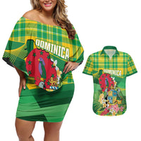 Personalized Dominica Independence Day Couples Matching Off Shoulder Short Dress and Hawaiian Shirt Map With Coat Of Arms Madras Pattern - Wonder Print Shop