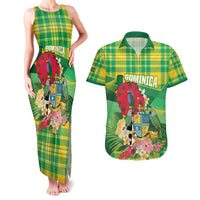Personalized Dominica Independence Day Couples Matching Tank Maxi Dress and Hawaiian Shirt Map With Coat Of Arms Madras Pattern - Wonder Print Shop