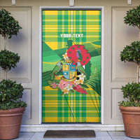 Personalized Dominica Independence Day Door Cover Map With Coat Of Arms Madras Pattern - Wonder Print Shop