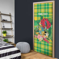 Personalized Dominica Independence Day Door Cover Map With Coat Of Arms Madras Pattern - Wonder Print Shop
