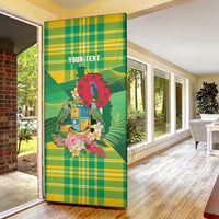 Personalized Dominica Independence Day Door Cover Map With Coat Of Arms Madras Pattern - Wonder Print Shop