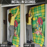 Personalized Dominica Independence Day Door Cover Map With Coat Of Arms Madras Pattern - Wonder Print Shop