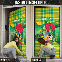 Personalized Dominica Independence Day Door Cover Map With Coat Of Arms Madras Pattern - Wonder Print Shop