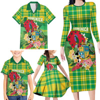 Personalized Dominica Independence Day Family Matching Long Sleeve Bodycon Dress and Hawaiian Shirt Map With Coat Of Arms Madras Pattern - Wonder Print Shop
