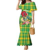 Personalized Dominica Independence Day Family Matching Mermaid Dress and Hawaiian Shirt Map With Coat Of Arms Madras Pattern - Wonder Print Shop