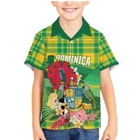 Personalized Dominica Independence Day Family Matching Mermaid Dress and Hawaiian Shirt Map With Coat Of Arms Madras Pattern - Wonder Print Shop