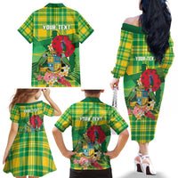 Personalized Dominica Independence Day Family Matching Off The Shoulder Long Sleeve Dress and Hawaiian Shirt Map With Coat Of Arms Madras Pattern - Wonder Print Shop