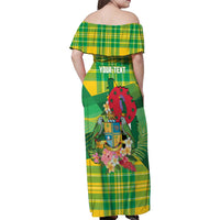 Personalized Dominica Independence Day Family Matching Off Shoulder Maxi Dress and Hawaiian Shirt Map With Coat Of Arms Madras Pattern - Wonder Print Shop