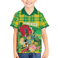 Personalized Dominica Independence Day Family Matching Off Shoulder Maxi Dress and Hawaiian Shirt Map With Coat Of Arms Madras Pattern - Wonder Print Shop