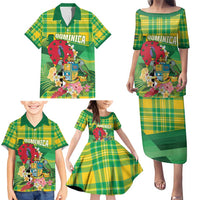 Personalized Dominica Independence Day Family Matching Puletasi and Hawaiian Shirt Map With Coat Of Arms Madras Pattern - Wonder Print Shop