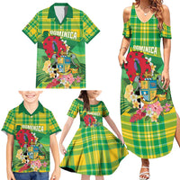 Personalized Dominica Independence Day Family Matching Summer Maxi Dress and Hawaiian Shirt Map With Coat Of Arms Madras Pattern - Wonder Print Shop