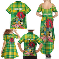 Personalized Dominica Independence Day Family Matching Summer Maxi Dress and Hawaiian Shirt Map With Coat Of Arms Madras Pattern - Wonder Print Shop