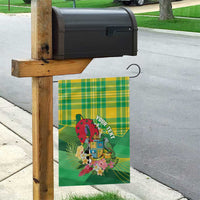 Personalized Dominica Independence Day Garden Flag Map With Coat Of Arms Madras Pattern - Wonder Print Shop