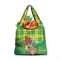 Personalized Dominica Independence Day Grocery Bag Map With Coat Of Arms Madras Pattern - Wonder Print Shop