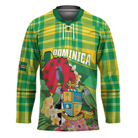 Personalized Dominica Independence Day Hockey Jersey Map With Coat Of Arms Madras Pattern - Wonder Print Shop