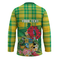 Personalized Dominica Independence Day Hockey Jersey Map With Coat Of Arms Madras Pattern - Wonder Print Shop