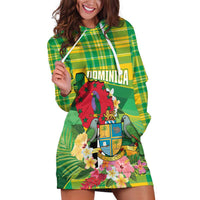 Personalized Dominica Independence Day Hoodie Dress Map With Coat Of Arms Madras Pattern - Wonder Print Shop