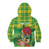 Personalized Dominica Independence Day Kid Hoodie Map With Coat Of Arms Madras Pattern - Wonder Print Shop