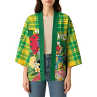 Personalized Dominica Independence Day Kimono Map With Coat Of Arms Madras Pattern - Wonder Print Shop