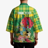 Personalized Dominica Independence Day Kimono Map With Coat Of Arms Madras Pattern - Wonder Print Shop