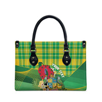 Personalized Dominica Independence Day Leather Bag Map With Coat Of Arms Madras Pattern - Wonder Print Shop