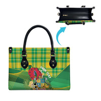 Personalized Dominica Independence Day Leather Bag Map With Coat Of Arms Madras Pattern - Wonder Print Shop