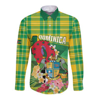 Personalized Dominica Independence Day Long Sleeve Button Shirt Map With Coat Of Arms Madras Pattern - Wonder Print Shop
