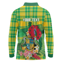 Personalized Dominica Independence Day Long Sleeve Polo Shirt Map With Coat Of Arms Madras Pattern - Wonder Print Shop