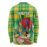 Personalized Dominica Independence Day Long Sleeve Shirt Map With Coat Of Arms Madras Pattern - Wonder Print Shop