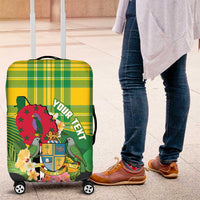 Personalized Dominica Independence Day Luggage Cover Map With Coat Of Arms Madras Pattern - Wonder Print Shop