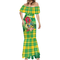 Personalized Dominica Independence Day Mermaid Dress Map With Coat Of Arms Madras Pattern - Wonder Print Shop