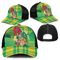 Personalized Dominica Independence Day Mesh Trucker Cap Map With Coat Of Arms Madras Pattern - Wonder Print Shop