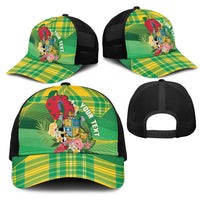 Personalized Dominica Independence Day Mesh Trucker Cap Map With Coat Of Arms Madras Pattern - Wonder Print Shop