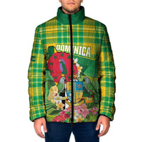 Personalized Dominica Independence Day Padded Jacket Map With Coat Of Arms Madras Pattern - Wonder Print Shop