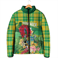 Personalized Dominica Independence Day Padded Jacket Map With Coat Of Arms Madras Pattern - Wonder Print Shop