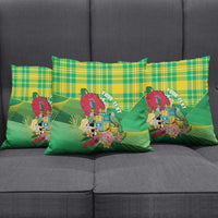 Personalized Dominica Independence Day Pillow Cover Map With Coat Of Arms Madras Pattern - Wonder Print Shop