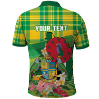 Personalized Dominica Independence Day Polo Shirt Map With Coat Of Arms Madras Pattern - Wonder Print Shop