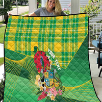 Personalized Dominica Independence Day Quilt Map With Coat Of Arms Madras Pattern - Wonder Print Shop
