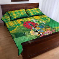 Personalized Dominica Independence Day Quilt Bed Set Map With Coat Of Arms Madras Pattern - Wonder Print Shop