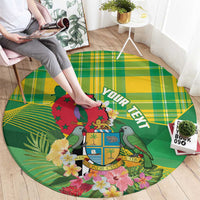 Personalized Dominica Independence Day Round Carpet Map With Coat Of Arms Madras Pattern - Wonder Print Shop