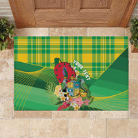 Personalized Dominica Independence Day Rubber Doormat Map With Coat Of Arms Madras Pattern - Wonder Print Shop