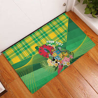 Personalized Dominica Independence Day Rubber Doormat Map With Coat Of Arms Madras Pattern - Wonder Print Shop