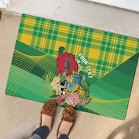 Personalized Dominica Independence Day Rubber Doormat Map With Coat Of Arms Madras Pattern - Wonder Print Shop