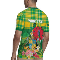 Personalized Dominica Independence Day Rugby Jersey Map With Coat Of Arms Madras Pattern - Wonder Print Shop