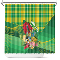 Personalized Dominica Independence Day Shower Curtain Map With Coat Of Arms Madras Pattern - Wonder Print Shop